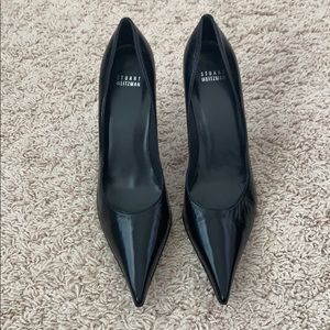 Stuart Weitzman, Black Leather Point Pumps, 9.5N